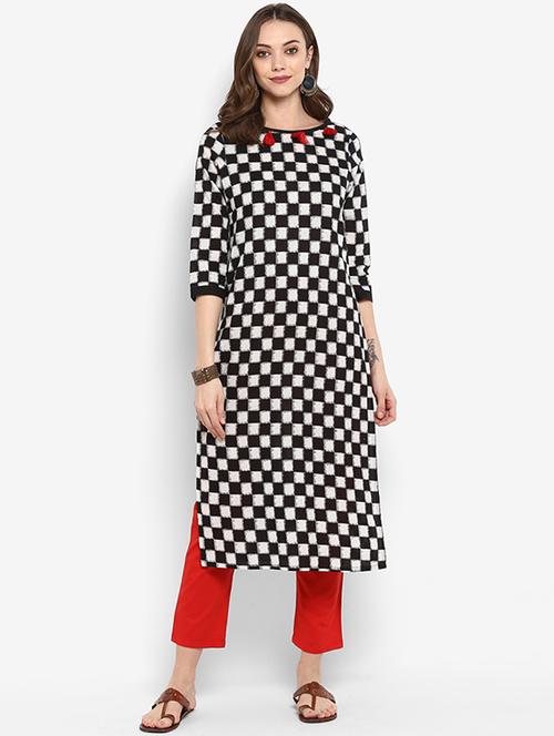 checks tassels kurta with pant set - 16077695 - Very Small Image - 1