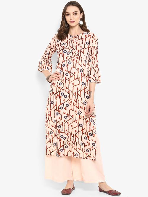 bell sleeved printed kurta with palazzo set - 16077706 - Very Small Image - 1