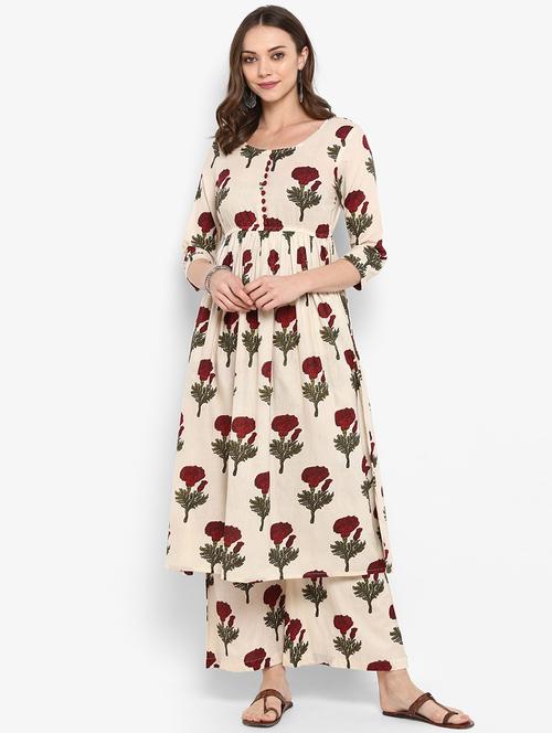 floral flared kurta palazzo set - 16077712 - Very Small Image - 1