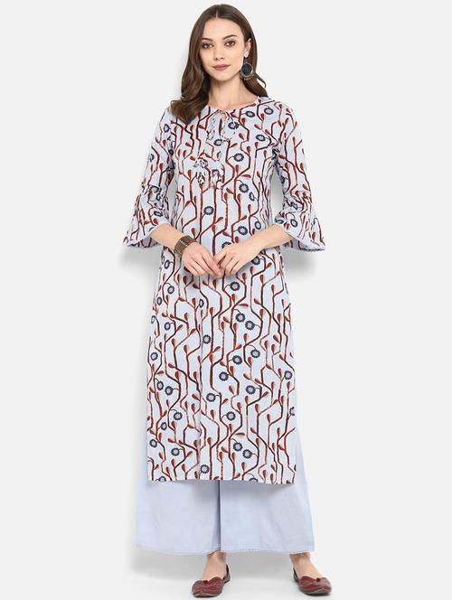 bell sleeved printed kurta with palazzo set - 16077715 - Very Small Image - 1