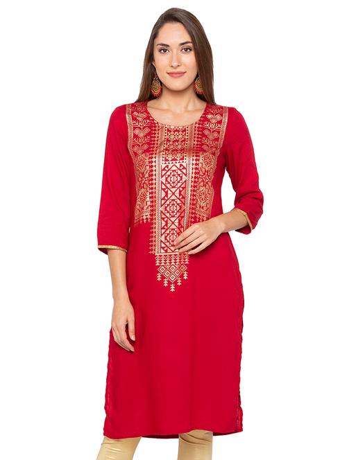 foil printed straight kurta - 16077913 - Very Small Image - 1
