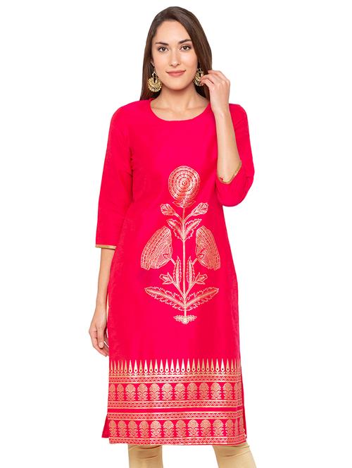foil printed straight kurta - 16077924 - Very Small Image - 1