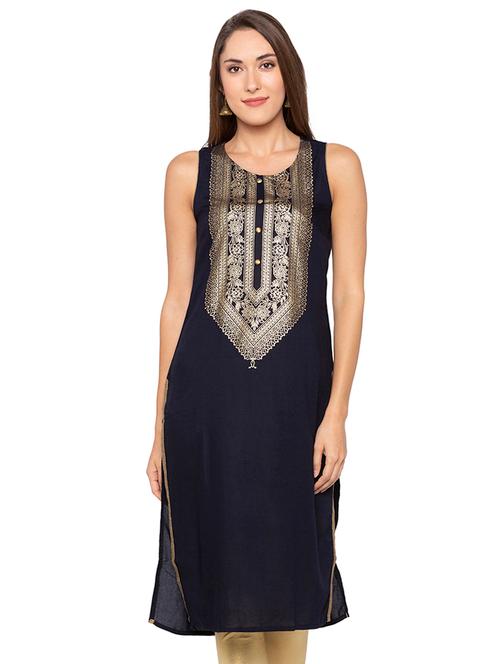 foil printed straight kurta - 16077956 - Very Small Image - 1