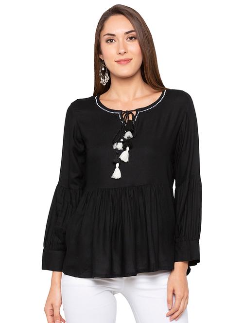 tie up neck gathered tunic - 16077959 - Very Small Image - 1