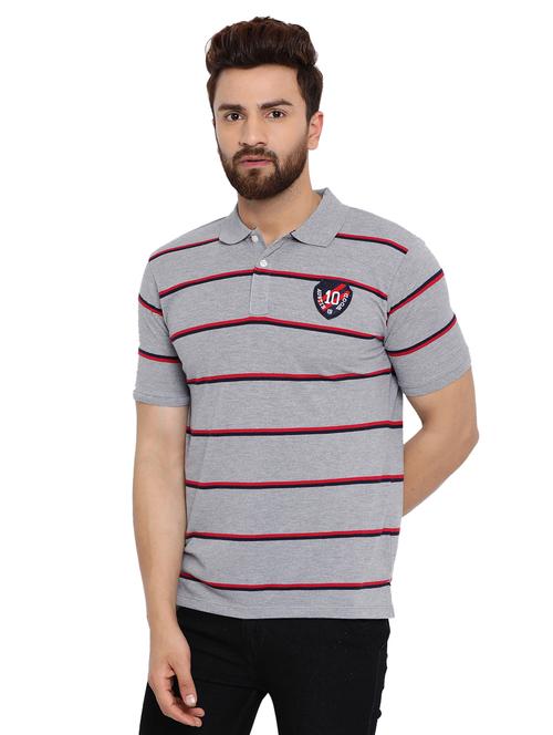 grey striped polo t-shirt - 16078015 - Very Small Image - 1
