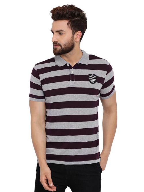 grey striped polo t-shirt - 16078017 - Very Small Image - 1
