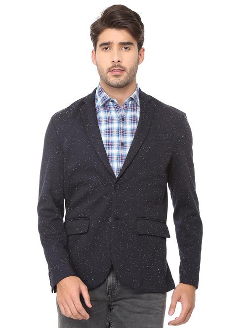 navy blue polyester single breasted casual blazer - 16078563 - Very Small Image - 1