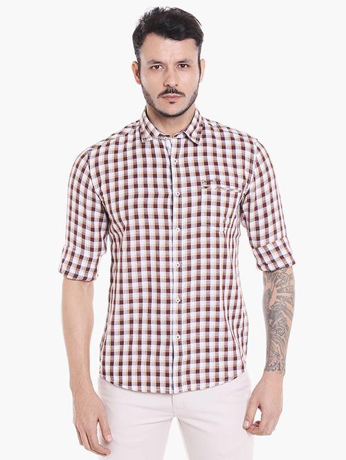 brown checkered casual shirt - 16078826 - Very Small Image - 1