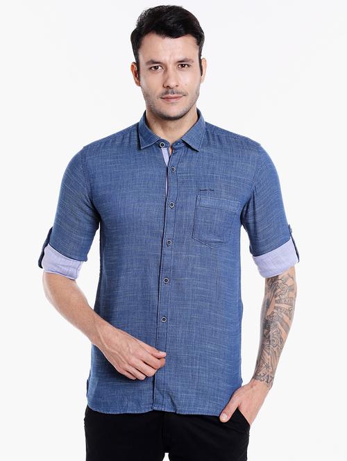 blue solid casual shirt - 16078844 - Very Small Image - 1