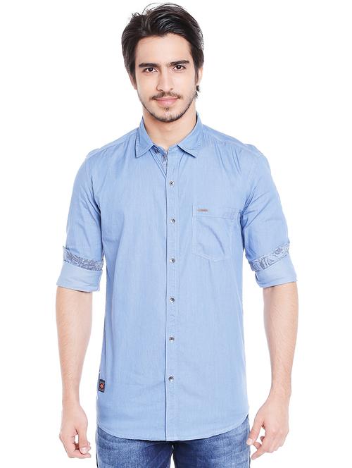 blue solid casual shirt - 16078874 - Very Small Image - 1