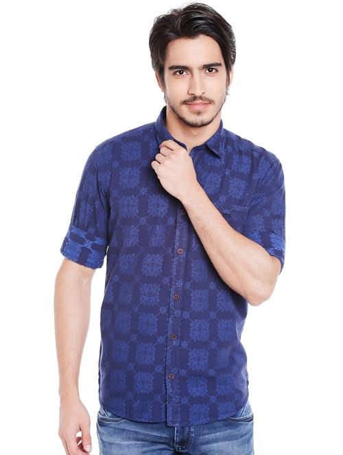 blue printed casual shirt - 16078878 - Very Small Image - 1