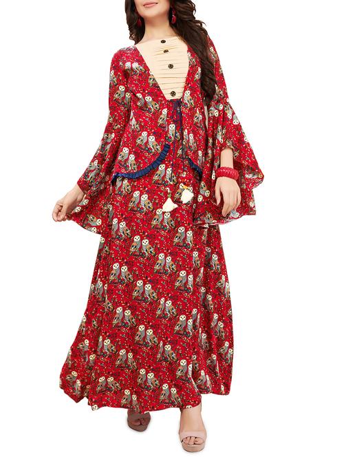 conversational printed flared kurta - 16079236 - Very Small Image - 1