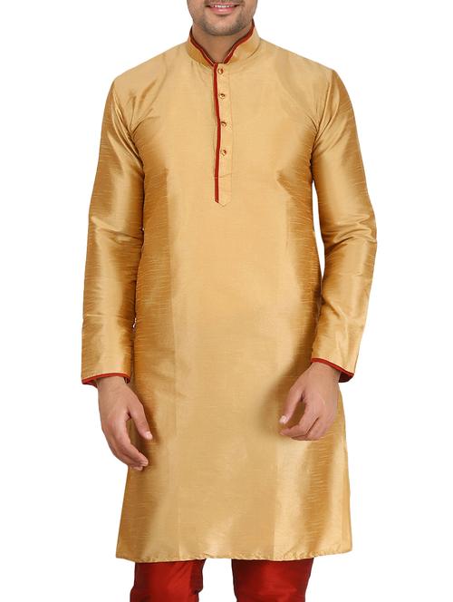 gold pure silk long kurta - 16079267 - Very Small Image - 1
