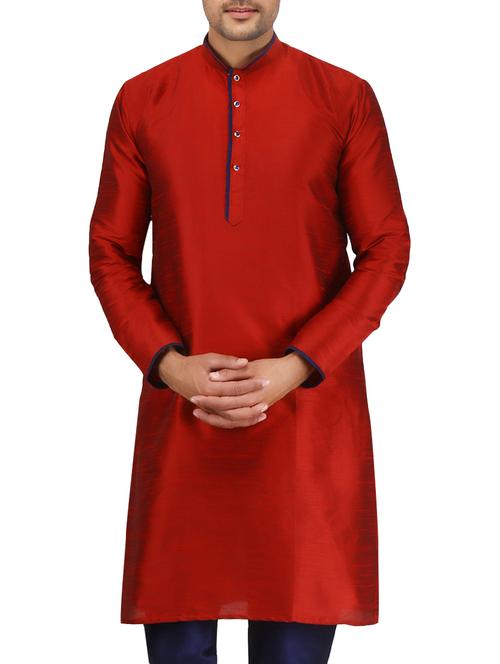 red pure silk long kurta - 16079275 - Very Small Image - 1