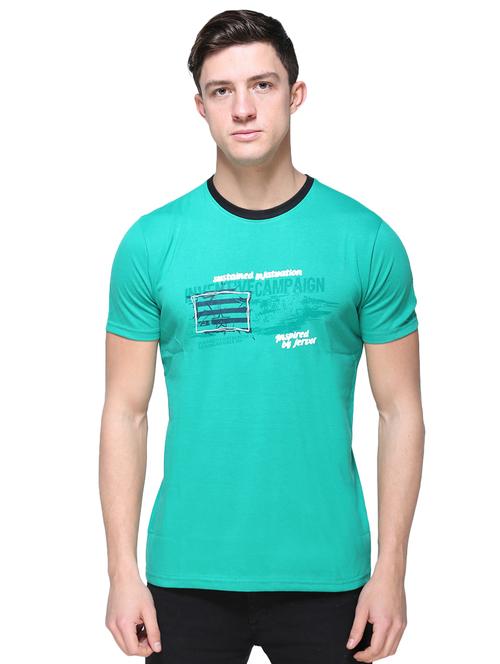 turquoise chest print t-shirt - 16079669 - Very Small Image - 1