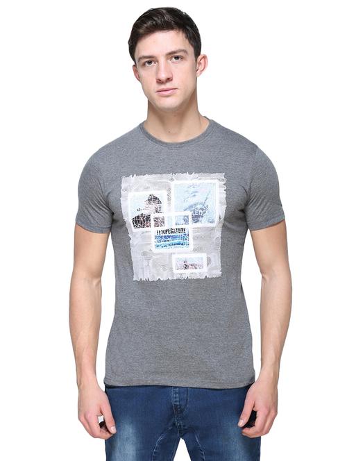grey chest print t-shirt - 16079671 - Very Small Image - 1
