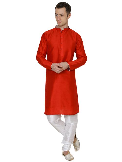 red silk blend long kurta - 16079696 - Very Small Image - 1