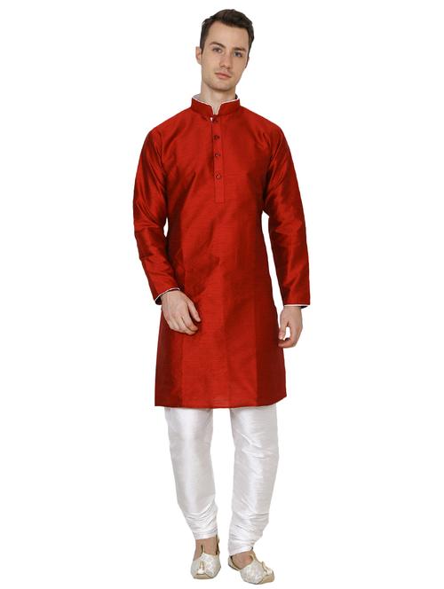 red silk blend long kurta - 16079699 - Very Small Image - 1