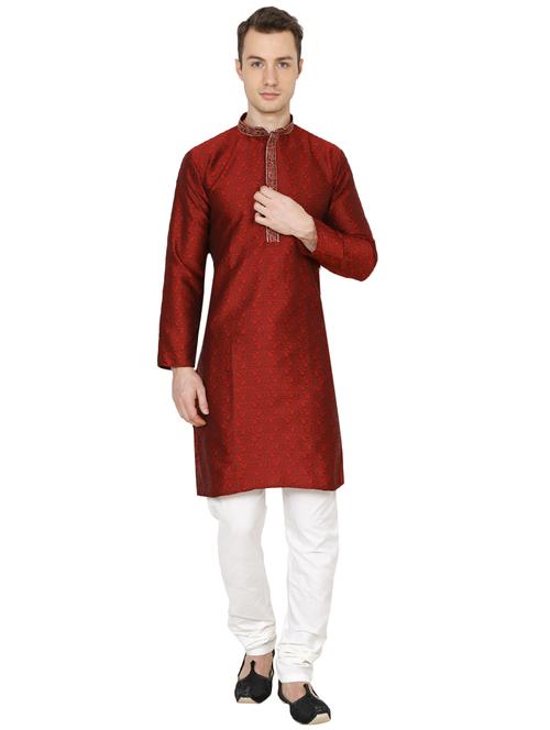 red silk blend long kurta - 16079702 - Very Small Image - 1
