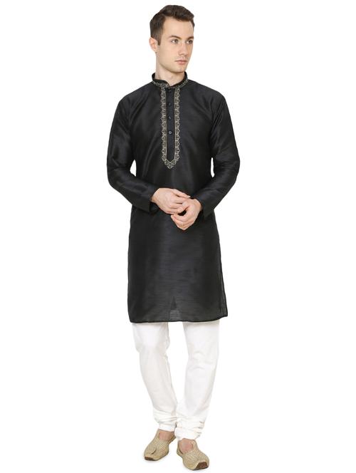 black silk blend long kurta - 16079711 - Very Small Image - 1