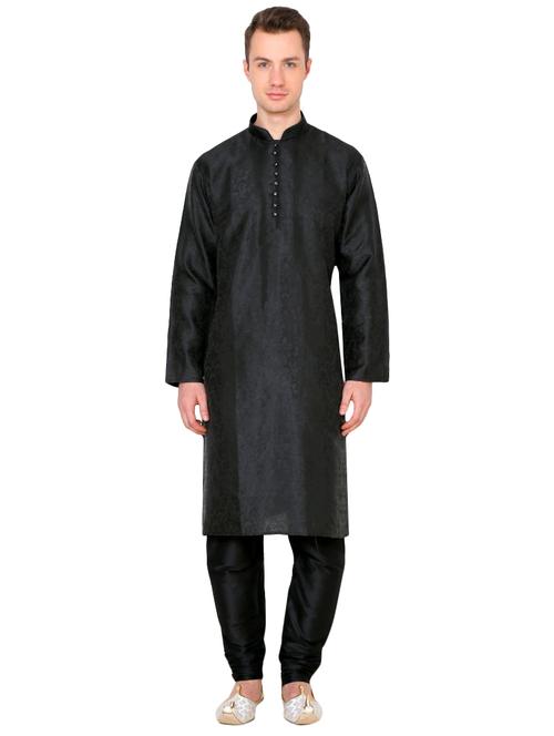 black silk blend long kurta - 16079724 - Very Small Image - 1