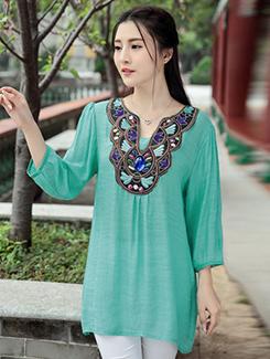 embellished notch neck tunic - 16080851 - Very Small Image - 1