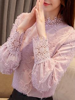 floral laced mock neck top - 16080917 - Very Small Image - 1