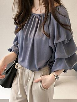 layered puff sleeved gathered top - 16081018 - Very Small Image - 1