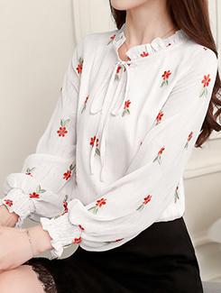frill trim tie up floral top - 16081097 - Very Small Image - 1