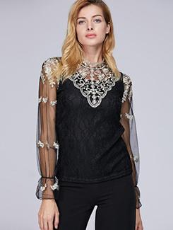 mock neck contrast laced top - 16081142 - Very Small Image - 1