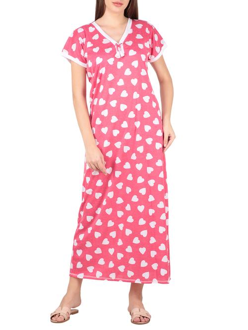 contrast piped heart print nightwear gown - 16081690 - Very Small Image - 1
