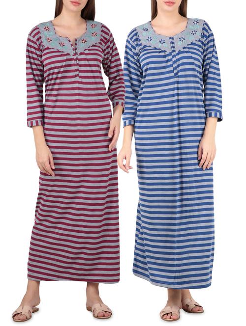 set of 2 striped nightwear gowns - 16081816 - Very Small Image - 1