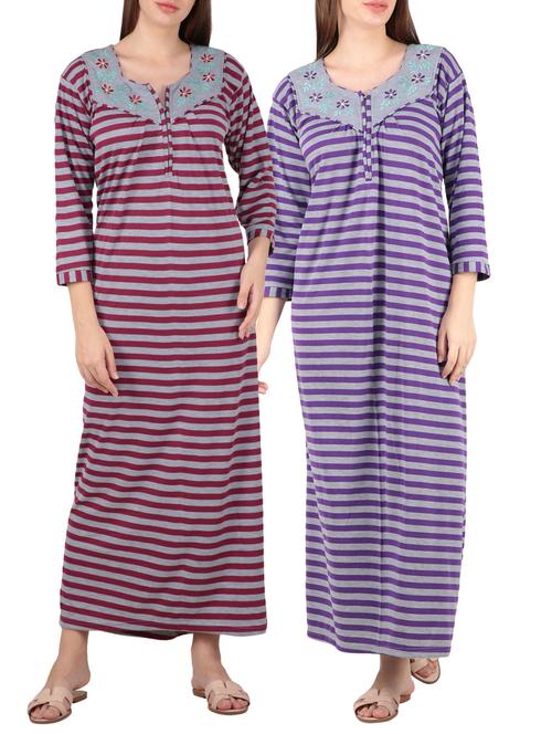 set of 2 striped nightwear gowns - 16081817 - Very Small Image - 1