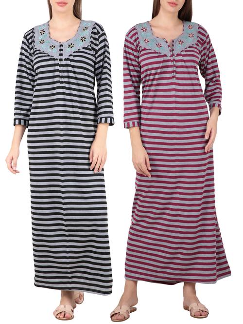 set of 2 striped nightwear gowns - 16081818 - Very Small Image - 1