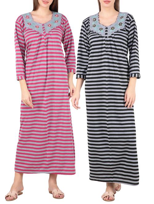 set of 2 striped nightwear gowns - 16081823 - Very Small Image - 1