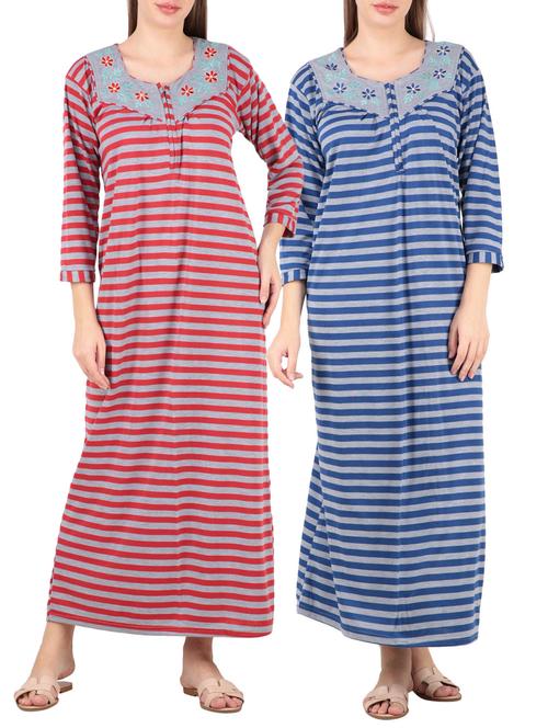 set of 2 striped nightwear gowns - 16081824 - Very Small Image - 1