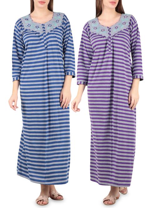 set of 2 striped nightwear gowns - 16081827 - Very Small Image - 1