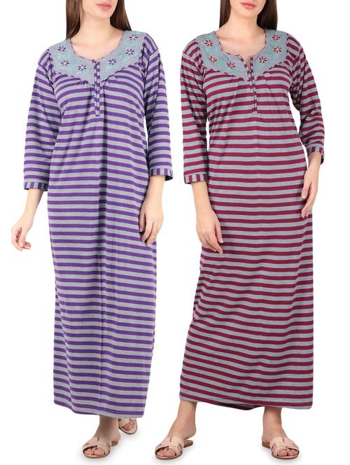set of 2 striped nightwear gowns - 16081830 - Very Small Image - 1