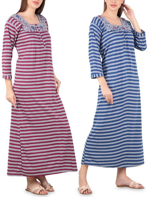 set of 2 striped nightwear gowns - 16081855 - Very Small Image - 1