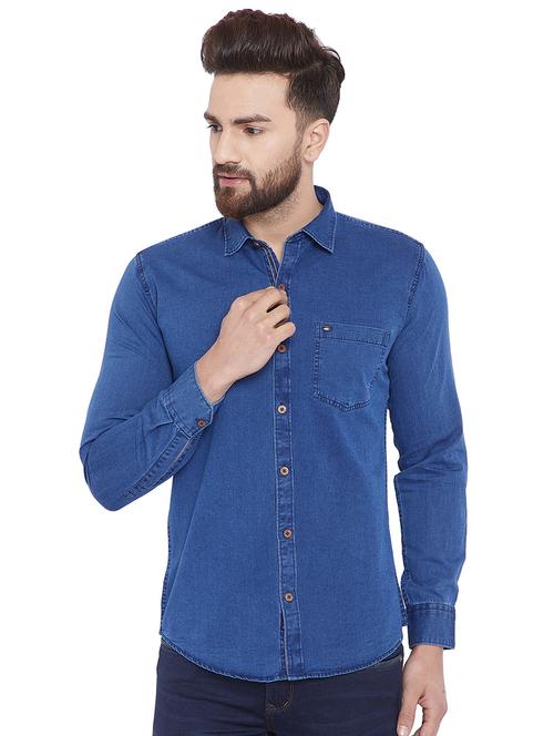 blue solid casual shirt - 16085124 - Very Small Image - 1