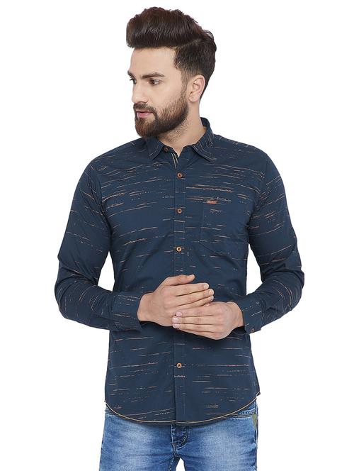 navy blue printed casual shirt - 16085129 - Very Small Image - 1