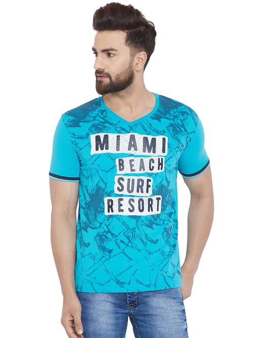 blue typographic front print tshirt - 16085141 - Very Small Image - 1