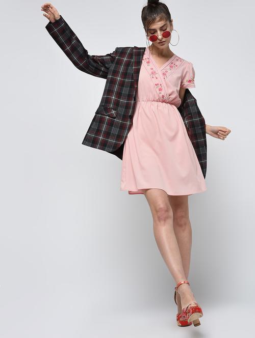 embroidered overlap blouson dress - 16085155 - Very Small Image - 1