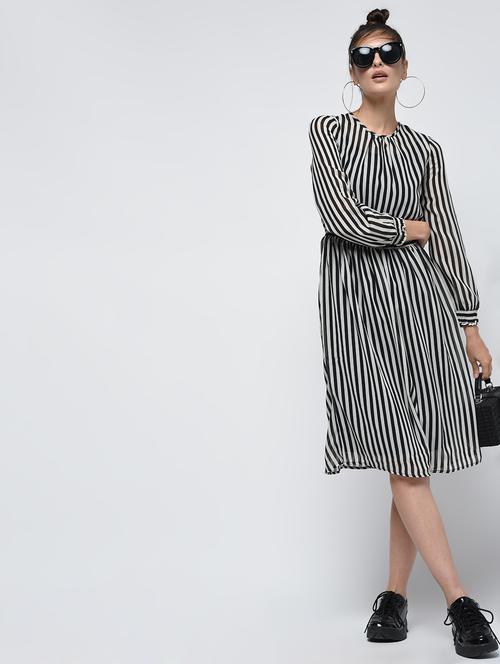 monochrome striped a-line dress - 16085157 - Very Small Image - 1