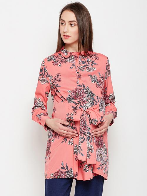 tie front floral maternity wear tunic - 16085181 - Very Small Image - 1