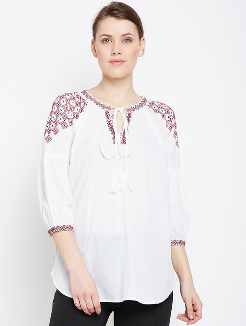 tie up embroidered peasant top - 16085182 - Very Small Image - 1