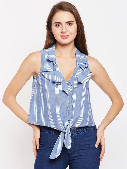 ruffle detail tie knot button up top - 16085186 - Very Small Image - 1
