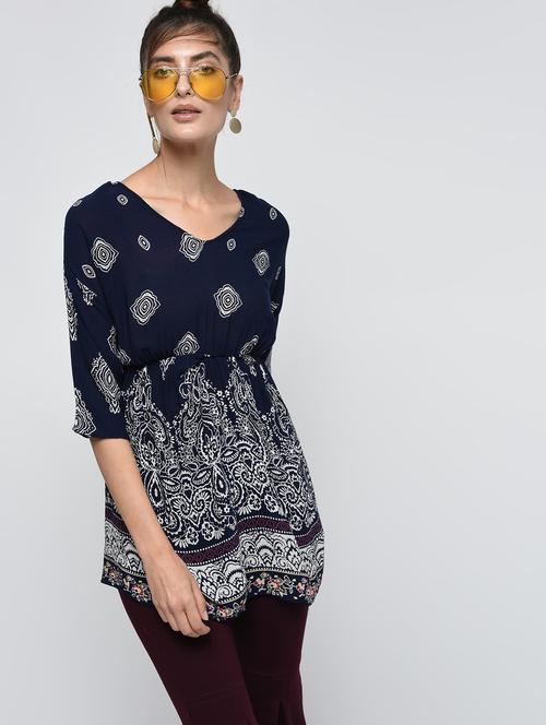 tie back block print tunic - 16085211 - Very Small Image - 1