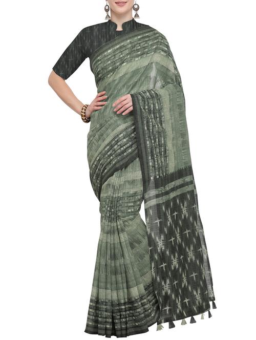 textured printed saree with blouse - 16086614 - Very Small Image - 1