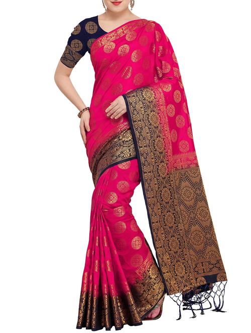 magenta kanjivaram saree with blouse - 16086617 - Very Small Image - 1